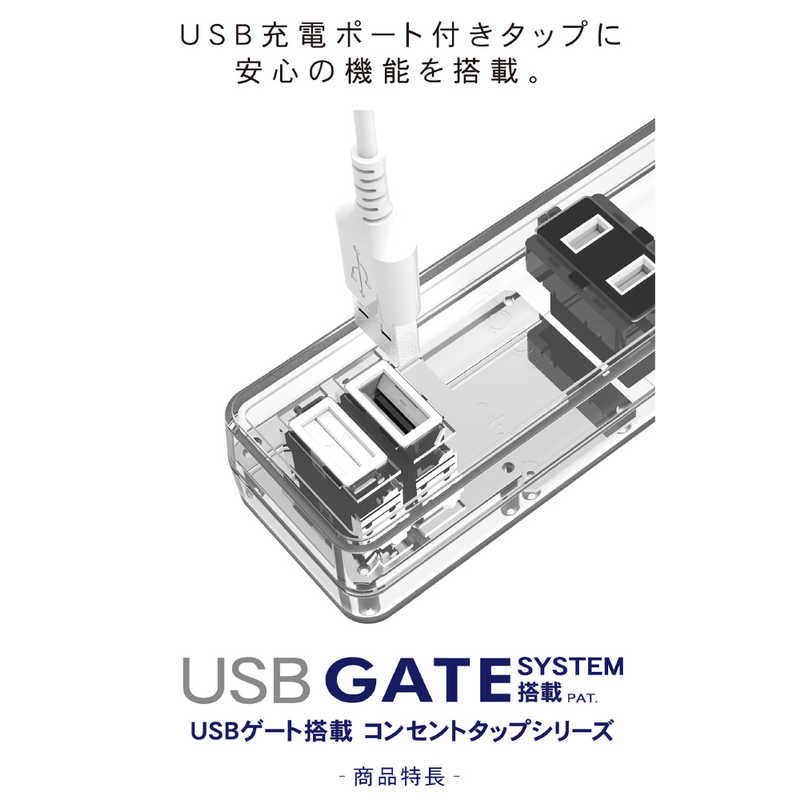 トップランド トップランド USBゲート搭載コンセント6個口タップ2.5m ホワイト [2.5m /6個口 /2ポート /スイッチ無] GT625-WT GT625-WT