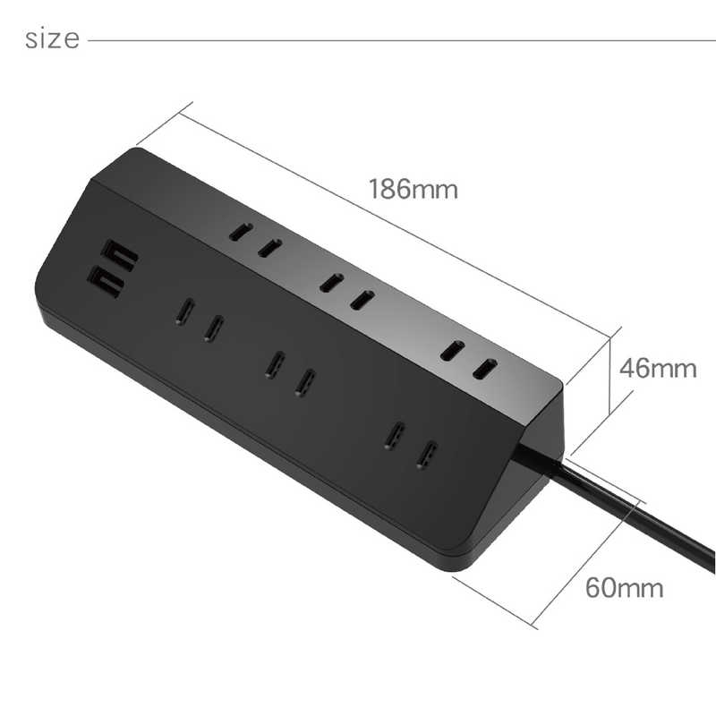 トップランド トップランド USB付き レイアウトタップ6個口1.5m ブラック ［1.5m /6個口 /スイッチ無 /2ポート］ TPL615 TPL615