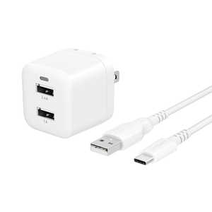 OWLTECH 最大17W USB Type-A 2ポート AC充電器 超タフUSB Type-A to USB Type-C 2m ケーブル セット ホワイト OWL-AC17WAAC20-WH OWLTECH 最大17W USB Type-A 2ポート AC充電器 超タフUSB Type-A to USB Type-C 2m ケーブル セット ホワイト OWL-AC17WAAC20-WH