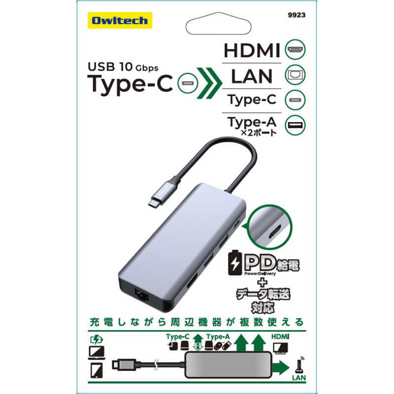 OWLTECH OWLTECH 5 in 1 USB Type-C マルチポートアダプタ USB 10Gbps対応 HDMI/LAN/USB Type-A×2/USB Type-C シルバー OWL-DSU31A2HLC-SV OWL-DSU31A2HLC-SV