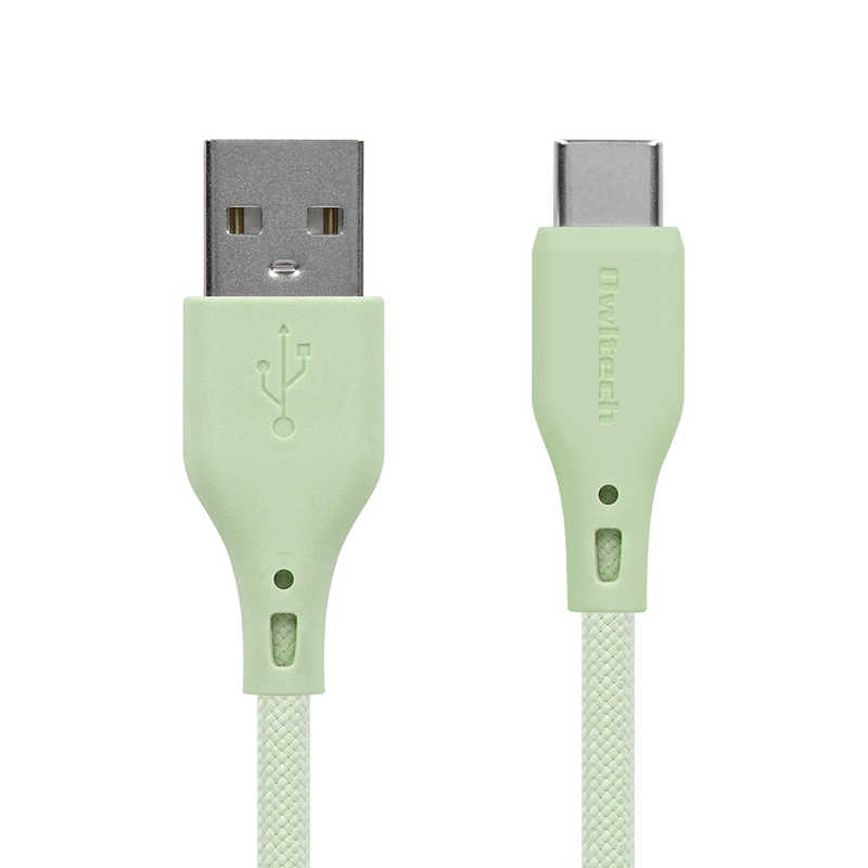 OWLTECH OWLTECH USB Type-A to USB Type-C シリコンケーブル 超やわらかで断線に強い 耐屈曲3万回以上 急速充電3A/データ転送 セージグリーン OWL-CBSRCA15-SAG OWL-CBSRCA15-SAG