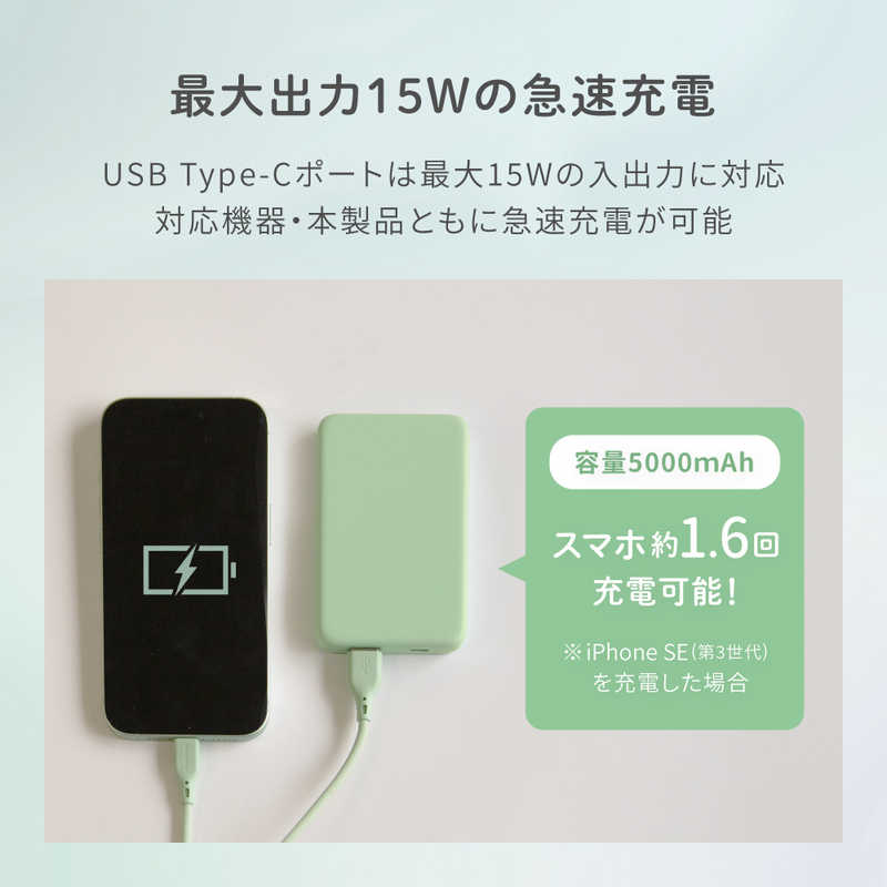 OWLTECH OWLTECH モバイルバッテリー 5000mAh USB Type-C入出力/USB Type-A出力 低電流モード搭載 ［2ポート］ アイスミントブルー OWL-LPB5012-IB OWL-LPB5012-IB