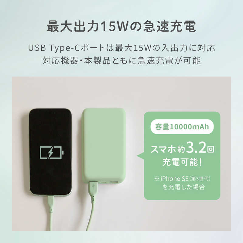 OWLTECH OWLTECH モバイルバッテリー 10000mAh USB Type-C入出力/USB Type-A出力 低電流モード搭載 ［3ポート］ セージグリーン OWL-LPB10012-SAG OWL-LPB10012-SAG