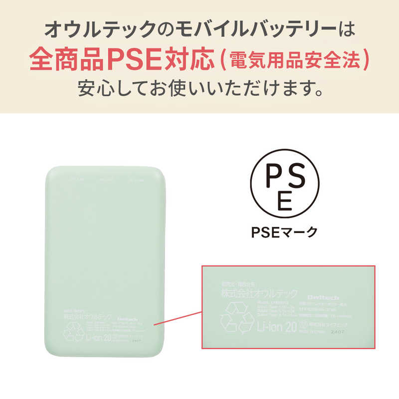 OWLTECH OWLTECH モバイルバッテリー 10000mAh USB Type-C入出力/USB Type-A出力 低電流モード搭載 ［3ポート］ セージグリーン OWL-LPB10012-SAG OWL-LPB10012-SAG
