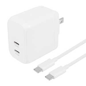 OWLTECH AC充電器 USB Type-Cケーブル付属 USB Type-C×2 最大PD45W出力 GaN採用 ホワイト OWL-AC4501-C15-WH