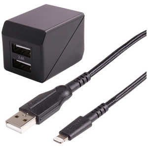 OWLTECH AC-USB充電器 2.4A(2ポート)+Lightning⇔USBケーブル 1.5m OWL-AC-KLT15-BK ブラック [2ポｰト]