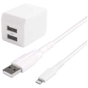 OWLTECH AC - USB充電器 2.4A(2ポート)+Lightning ⇔USBケーブル 1.5m OWL-AC-KLT15-WH ホワイト [2ポｰト]