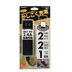OWLTECH Smart IC搭載 USBポート付き OAタップ(2ポート+コンセント2個口・1m) OWLOTA2U2S10BK