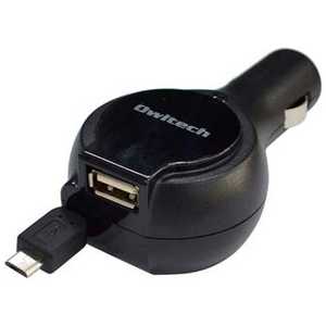 OWLTECH ｢micro USB/USB給電｣DC充電器+USBポート 2.5A(リール~70cm) OWL-ADDCU1S2B (ブラック)
