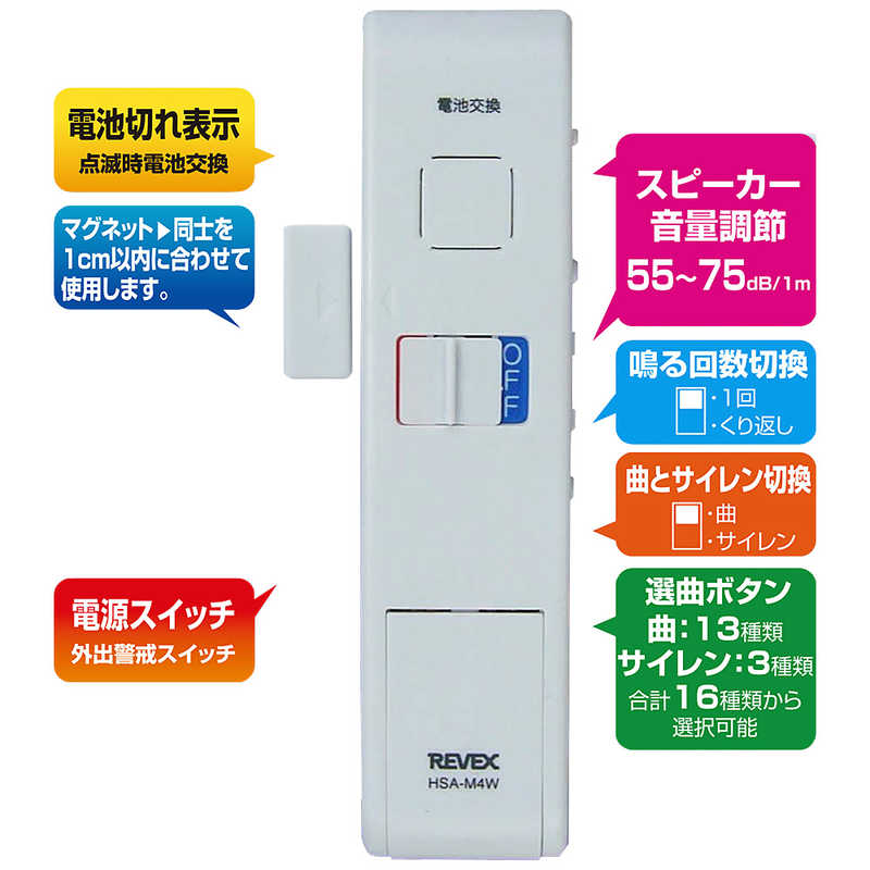 リーベックス リーベックス ドア･窓チャイム HSA-M4W (ホワイト) HSA-M4W (ホワイト)