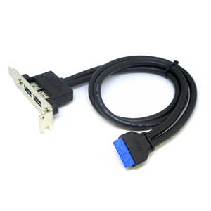 変換名人JAPAN PCIブラケット(ロープロファイル)用 USB3.0(x2ポート) 延長ケーブル PCIBUSB3/2FL ブラック PD8746