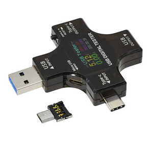 タイムリー 入出力コネクタ3種対応の多機能USB電圧電流テスター GM-USBTESTER-MLT ブラック