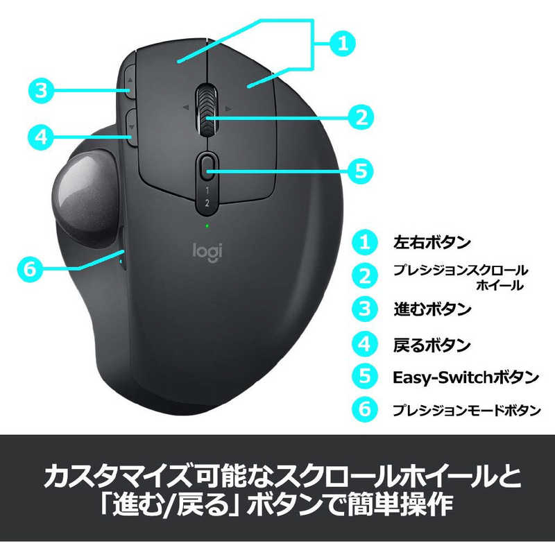 ロジクール ロジクール ワイヤレストラックボールマウス [Bluetooth/2.4GHz･USB･Mac/Win] MX ERGO (8ボタン･ブラック) MXTB1s [Bluetooth/2.4GHz･USB･Mac/Win] MX ERGO (8ボタン･ブラック) MXTB1s