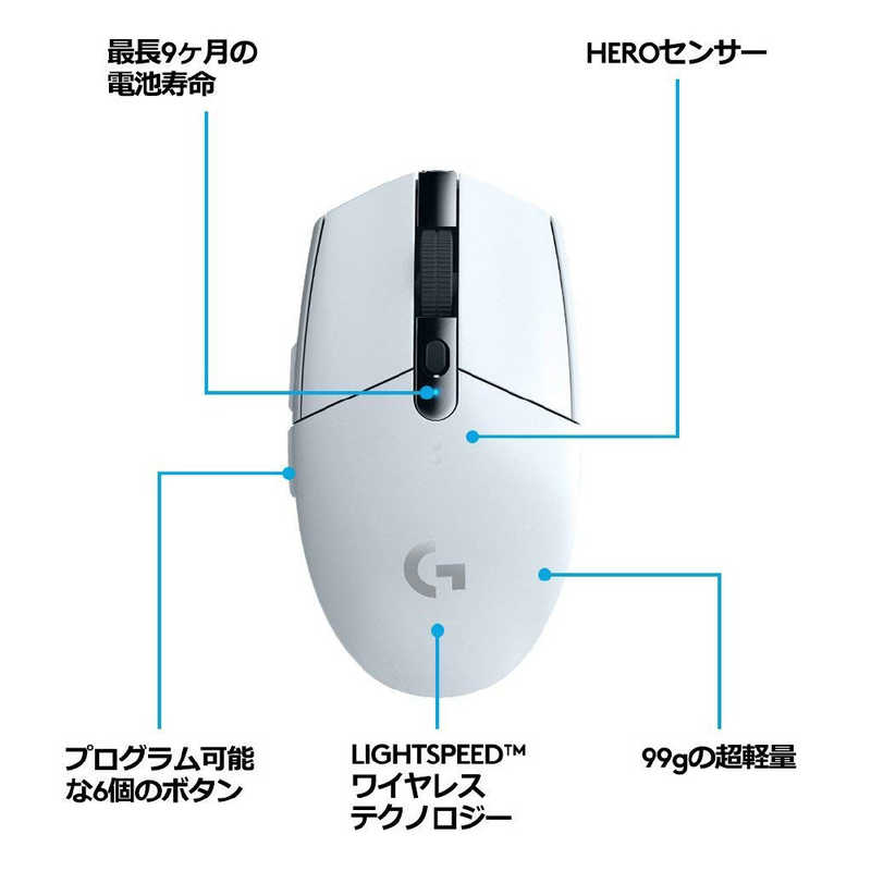 ロジクール ロジクール ゲーミングマウス 無線(ワイヤレス)/ 6ボタン/ ホワイト G304rWH G304rWH