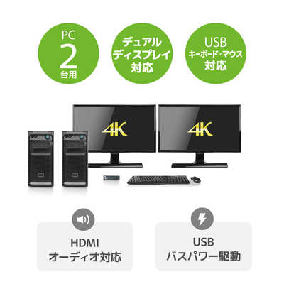 RS-250UH2 HDMI PC切替器 4K対応 デュアルディスプレイ対応 HDMIパソコン切替器 RS-250UH2｜ラトック