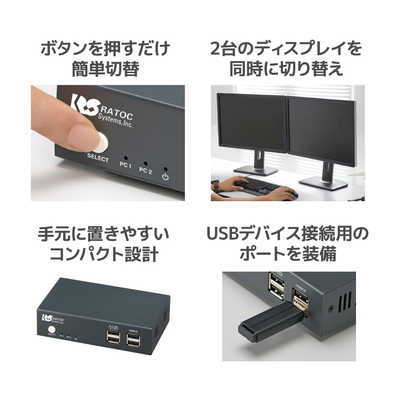 ラトックシステム デュアルディスプレイ対応 HDMIパソコン切替器 RS