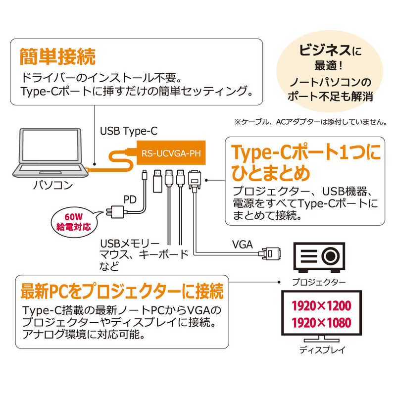 ラトックシステム ラトックシステム USB Type-C マルチアダプター（VGA・PD・USBハブ）  [USB Power Delivery対応] RSUCVGAPH RSUCVGAPH