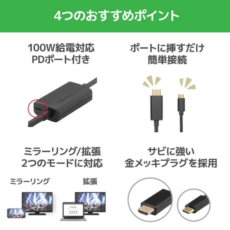 ラトックシステム ラトックシステム USB Type-C to HDMI 変換ケーブル(PD対応・3m) ［Type-Cオス /USB Power Delivery対応］ RSUCHD4K603M RSUCHD4K603M