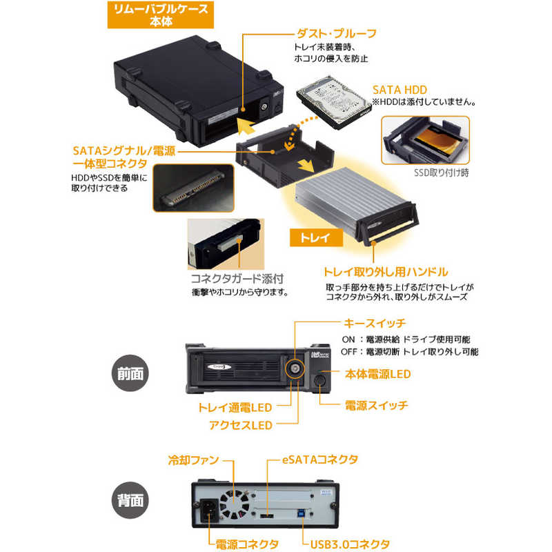 ラトックシステム ラトックシステム USB3.0／eSATA リムーバブルケース （外付け1ベイ） ［3.5インチ＆2.5インチ対応 ／SATA ／1台］ SA3DK1EU3Z SA3DK1EU3Z