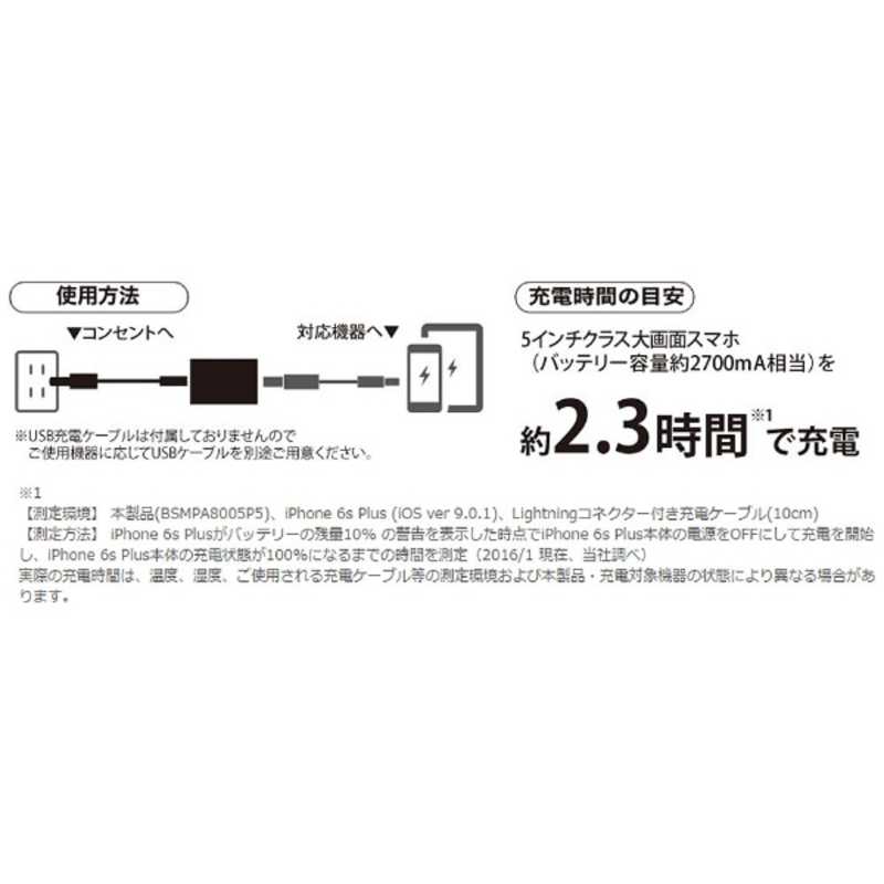 BUFFALO BUFFALO スマホ用USB充電コンセントアダプタ 8A (1.5m: 最大2.4A) ブラック BSMPA8005P5BK BSMPA8005P5BK