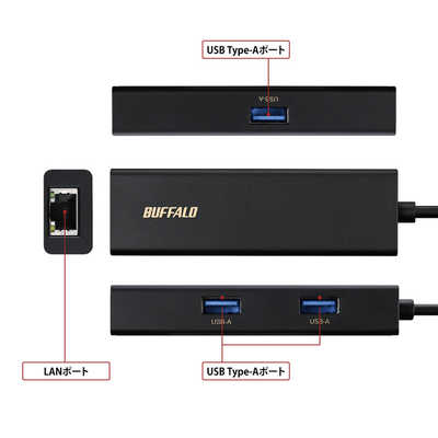 BUFFALO USB 3.2 Type-A LANアダプタ 10個セット BUFFALO Giga対応 USBハブ付き LANアダプター USB Type-A 接続