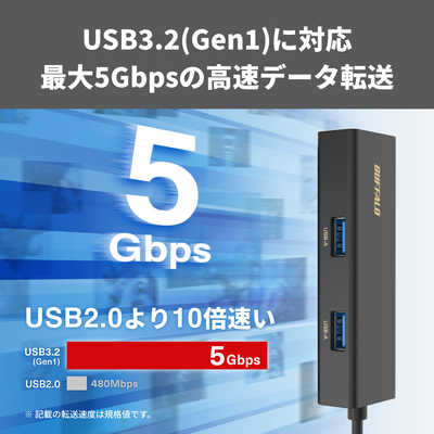BUFFALO Giga対応 USBハブ付き LANアダプター USB Type-A 接続