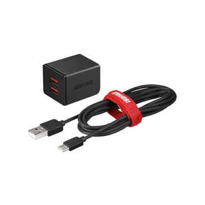 BUFFALO 2.4A USB急速充電器 AUTO POWER SELECT機能搭載 2ポートタイプ Type-Cケーブル付 ブラック BSMPA2402P2CBK