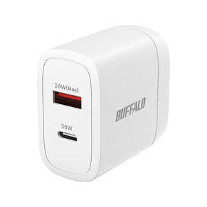 BUFFALO PD30WбACŴ C1/A1 2ݡ 2ݡ /USB Power Deliveryб /GaN(ⲽꥦ) ѡ ۥ磻 BSACPD3000C2WH