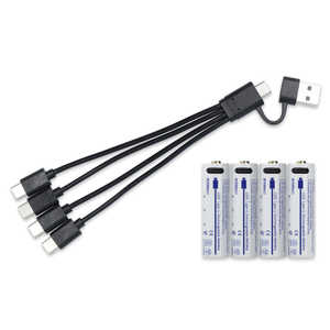 ジェントス 単3サイズ 1.5Vリチウムイオン充電池 USB Type-C充電 SNM-03SB4PC
