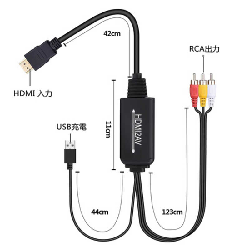 トーホー トーホー HDMI to AV変換ケーブル＋USB-A（給電用）0.4m＋1.4m/0.4m [HDMI⇒RCA /スタンダードタイプ] HDX-H2AA HDX-H2AA