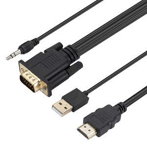YOUZIPPER HDMI-VGA�ϊ��P�[�u�� / 1080P-60Hz�Ή� / ����1.8m / 3.5mm 3�� �X�e���I�����o�� / USB���d / IC�t HDX-HVGA35