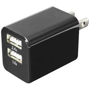 ミヨシ タブレット/スマｰトフォン対応[USB給電] AC-USB充電器 (2ポｰト:2.4A/1.0A･ブラック) IPA-24U/BK