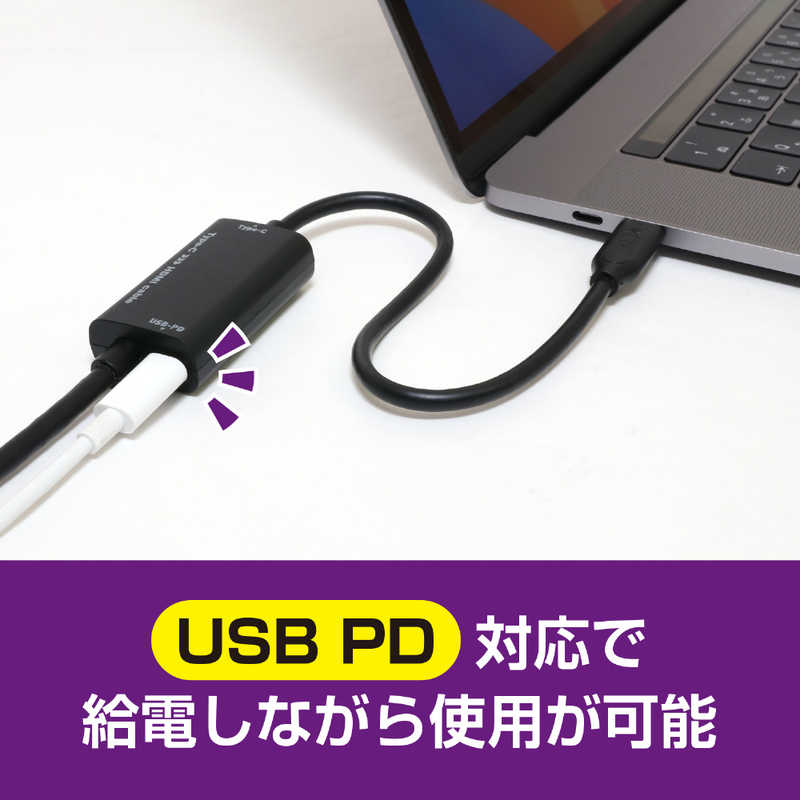 ナカバヤシ ナカバヤシ USB Power Delivery給電ポート搭載 USB-C→HDMI 変換ケーブル 2m USDPFH20BK USDPFH20BK
