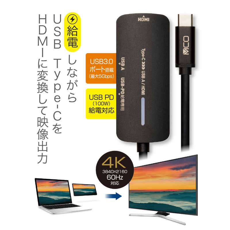 ナカバヤシ ナカバヤシ PD対応 Type-C to HDMI変換アダプタ USB3.0 Aポート搭載 USA-PHA1 ［USB Power Delivery対応］ USA-PHA1 USA-PHA1