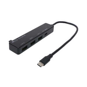 ナカバヤシ USB Type-C PD100W対応 USB2.0 3ポートハブ ブラック USH-CA20P/BK