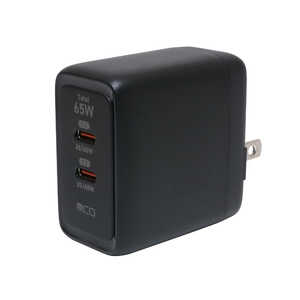 ナカバヤシ GaN採用 USB PD対応 USB-ACアダプタ 65W 2ポートタイプ IPA-C08/BK