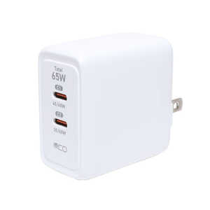 ナカバヤシ GaN採用 USB PD対応 USB-ACアダプタ 65W 2ポートタイプ IPA-C08/WH ナカバヤシ GaN採用 USB PD対応 USB-ACアダプタ 65W 2ポートタイプ IPA-C08/WH
