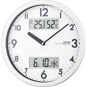 ノア精密 温度･湿度計付き掛け時計 W-631WH