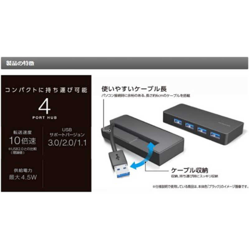 エレコム　ELECOM エレコム　ELECOM USBハブ 4ポートUSB3.0ハブ ケーブル収納タイプ U3H-K417BBK ケｰブル収納タイプ (ブラック) U3H-K417BBK ケｰブル収納タイプ (ブラック)