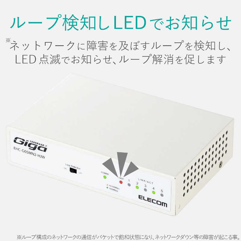 エレコム　ELECOM エレコム　ELECOM Giga対応スイッチングHub/5ポート/金属筐体/磁石付き/電源内蔵モデル EHC-G05MN2-HJW EHC-G05MN2-HJW