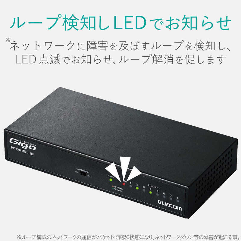 エレコム　ELECOM エレコム　ELECOM Giga対応スイッチングHub/8ポート/金属筐体/磁石付き/電源内蔵モデル EHC-G08MN2-HJB EHC-G08MN2-HJB