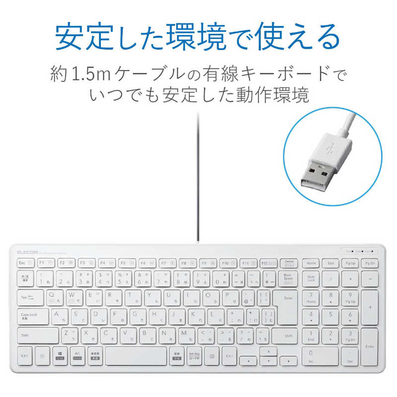 エレコム　ELECOM エレコム　ELECOM キーボード (Mac/Windows11対応) ［有線 /USB］ ホワイト TK-FCP097WH TK-FCP097WH