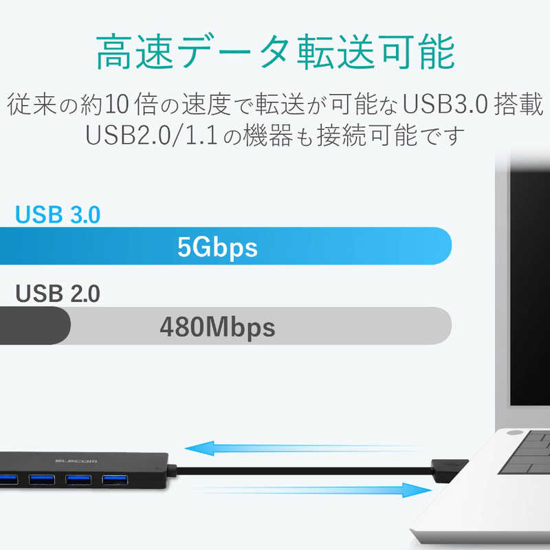 エレコム　ELECOM エレコム　ELECOM USBHUB3.0/バスパワー/4ポート/ブラック U3H-A422BXBK U3H-A422BXBK