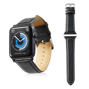 エレコム　ELECOM Apple Watch バンド Series 7/6/5/4/3/2/1、SE対応 45mm 44mm 42mm ソフトレザーバンド ラウンドボートタイプ ビジネス フォーマル ブラック AW-42BDLRBBK