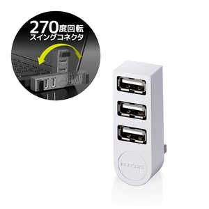 エレコム　ELECOM USB2.0ハブ 直挿し U2H-TZ325BXWH ホワイト [USB2.0対応 /3ポｰト /バスパワｰ]
