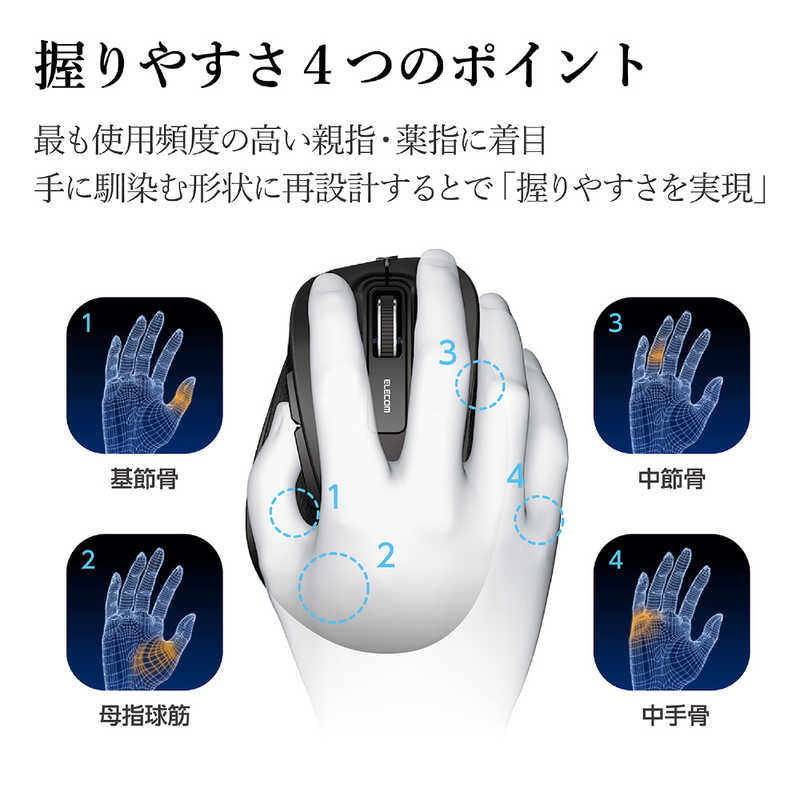 エレコム　ELECOM エレコム　ELECOM ワイヤレスBlueLEDマウス Mサイズ(5ボタン･ブラック) M-XGM10DBBK M-XGM10DBBK