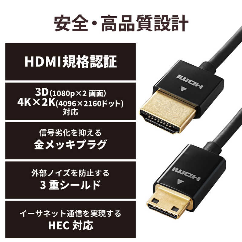 エレコム　ELECOM エレコム　ELECOM カメラ接続用HDMIケーブル(HDMI miniタイプ)2.0m DGW-HD14SSM20BK DGW-HD14SSM20BK