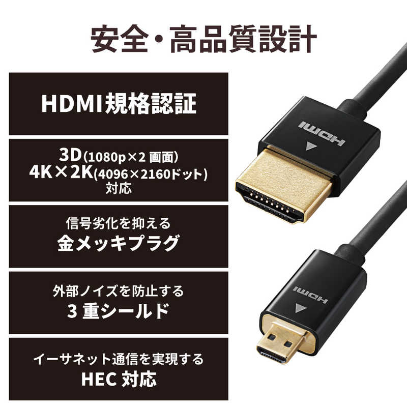 エレコム　ELECOM エレコム　ELECOM カメラ接続用HDMIケーブル(HDMI microタイプ)1.5m DGW-HD14SSU15BK DGW-HD14SSU15BK