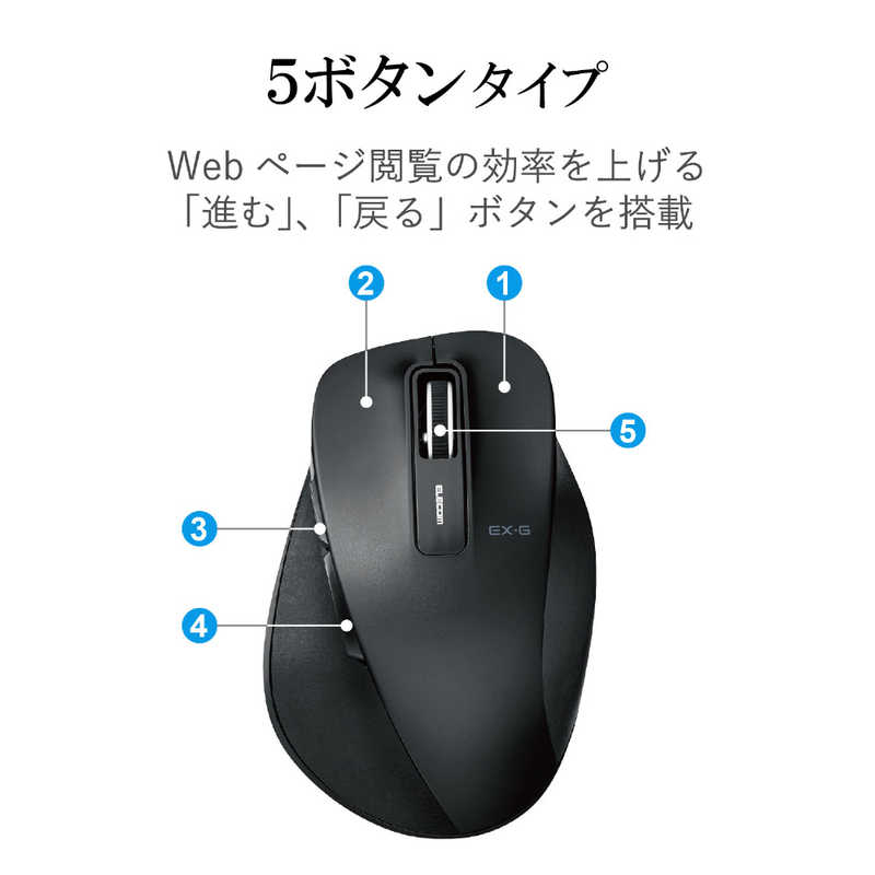エレコム　ELECOM エレコム　ELECOM ワイヤレスBlueLEDマウス 静音EX-G Mサイズ(5ボタン) M-XGM10DBSBK (ブラック) M-XGM10DBSBK (ブラック)