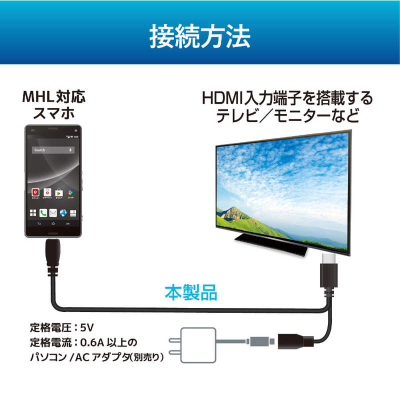 エレコム　ELECOM エレコム　ELECOM スマートフォン用｢MHL対応･USB microB｣MHL変換ケーブル(2.0m) DH-MHLHD20BK DH-MHLHD20BK